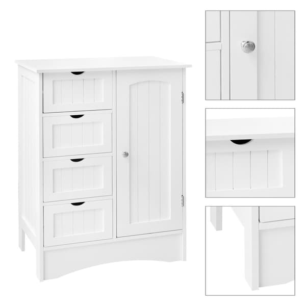 ML Design Badrumskåp Vit, 55x81x30 cm, badrumsskåp med 1 dörr, 4 lådor, gott om förvaringsutrymme, fristående, lanthusstil, badklänning från MDF-trä