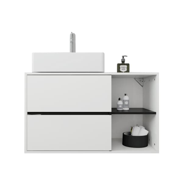 ML Design håndvask kabinet hængende hvid-sort 100x60x45.5cm, badeværelse base kabinet 2 skuffer, opbevaring