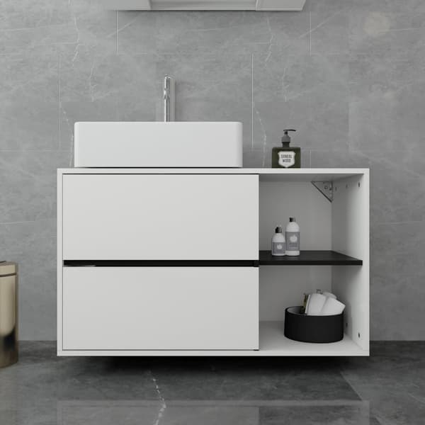 ML Design håndvask kabinet hængende hvid-sort 100x60x45.5cm, badeværelse base kabinet 2 skuffer, opbevaring
