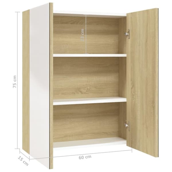 vidaXL Spegelskåp för badrum vit och ek 60x15x75 cm MDF