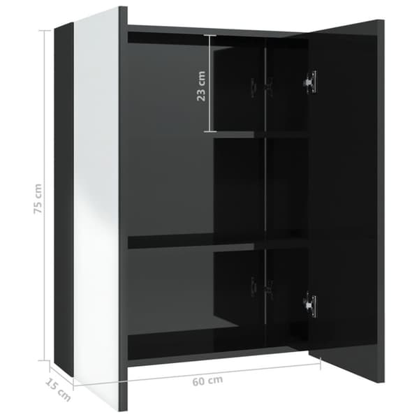 vidaXL Speilskap til bad 60x15x75 cm MDF skinnende svart