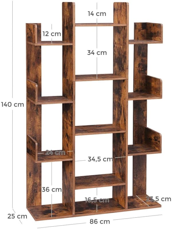 Bokhylla 13 förvaringsfack Vintage brun 86 x 25 x 140 cm