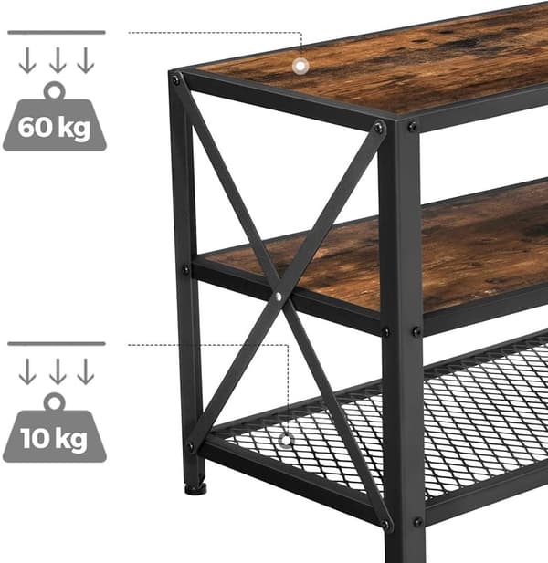 TV bänk Industriellstil 140 x 39 x 52 cm för upp till 60-tums TV, Vintage brun-svart