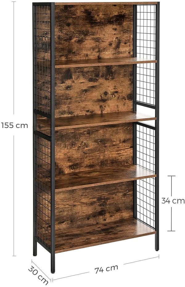 Förvaringshylla - Bokhylla med krokar industriellstil 74 x 30 x 155 cm
