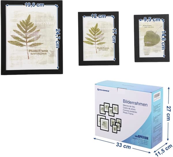 Tavelramar Set, 10 trä fotoramar - två (20 x 25 cm), fyra (13 x 18 cm), fyra (10 x 15 cm)