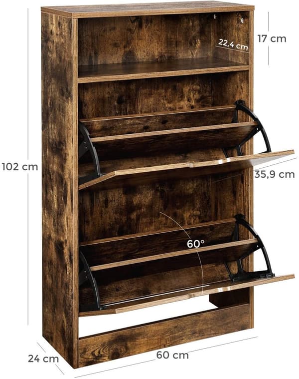 Skoskåp 3 Fack 60x24x102 cm - Skoförvaring Vintage brun-svart