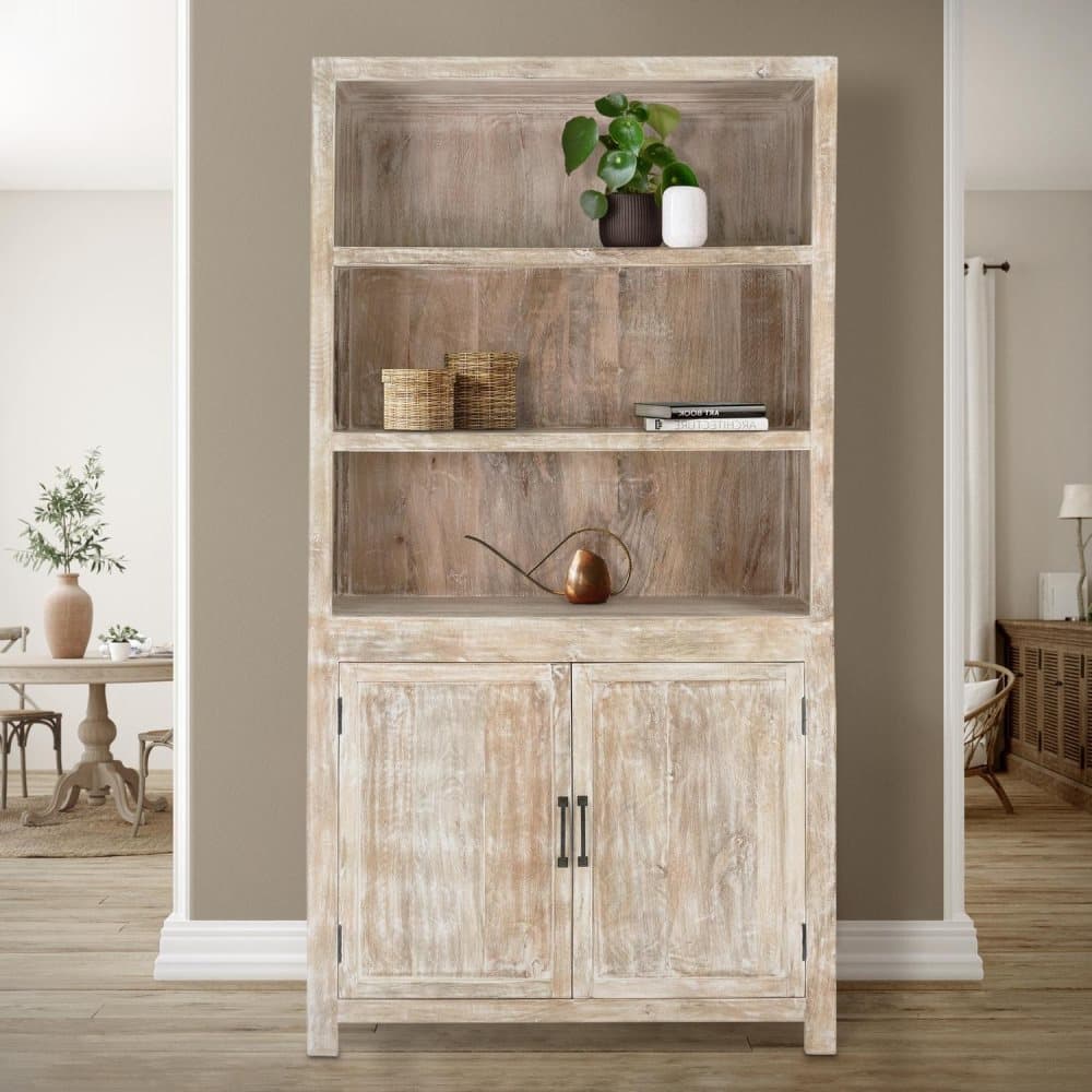 Skåp för flera ändamål 110x210x45 cm natur/vit mangoträ WOMO-Design