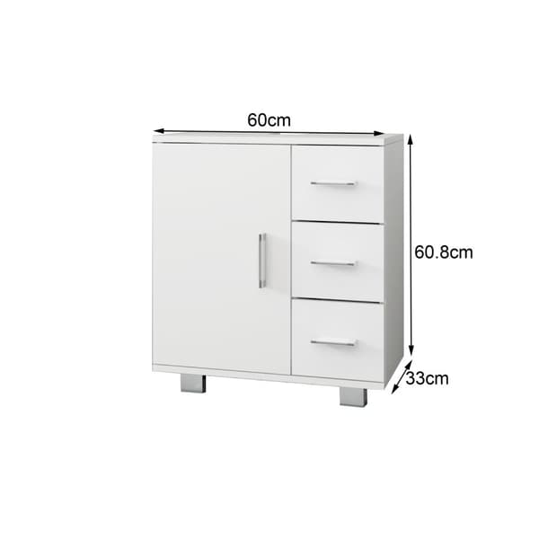 ML Design tvättställ skåp vit 60x60.8x33cm handfat skåp med dörr, 3 lådor, gott om förvaringsutrymme, handfat kabinett av mdf trä, badrum skåp handfat