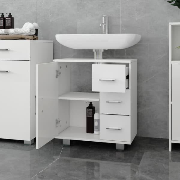 ML Design tvättställ skåp vit 60x60.8x33cm handfat skåp med dörr, 3 lådor, gott om förvaringsutrymme, handfat kabinett av mdf trä, badrum skåp handfat