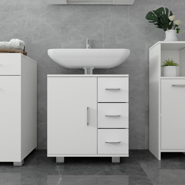 ML Design tvättställ skåp vit 60x60.8x33cm handfat skåp med dörr, 3 lådor, gott om förvaringsutrymme, handfat kabinett av mdf trä, badrum skåp handfat