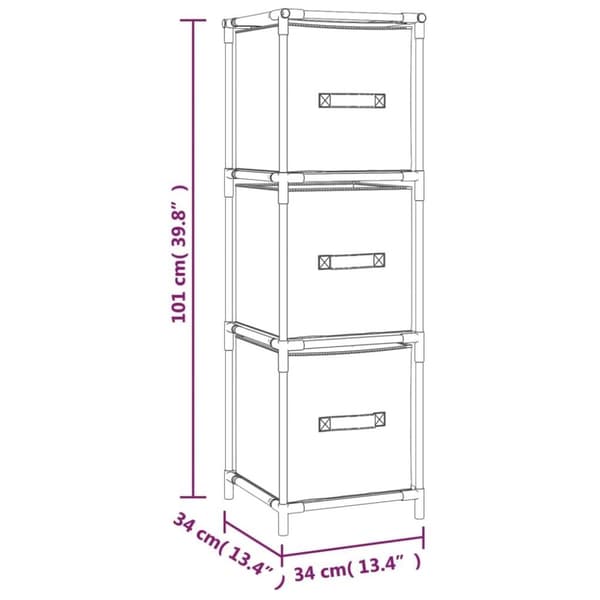 vidaXL Oppbevaringsskap med 3 stoffskuffer grå 34x34x101 cm stål