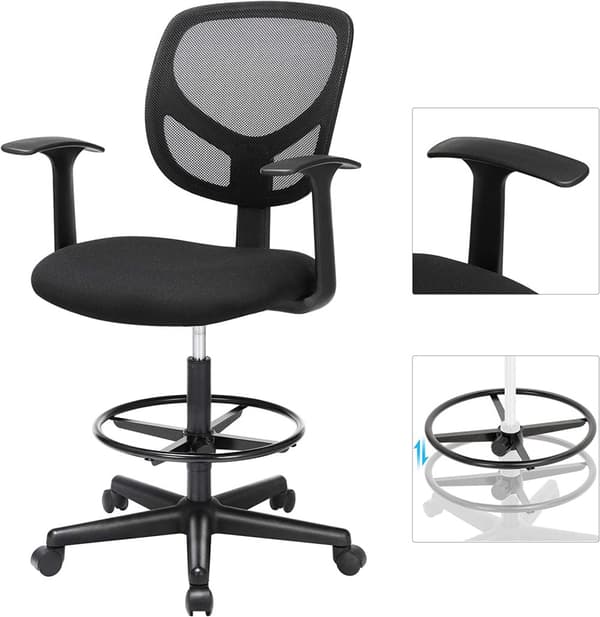 Ergonomisk Kontorsstol Hög Sitthöjd 55-75 cm Arbetsstol