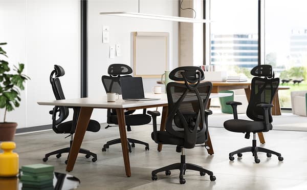 Ergonomisk Kontorsstol med flexibla armstöd, svankstöd, nackstöd - Svart