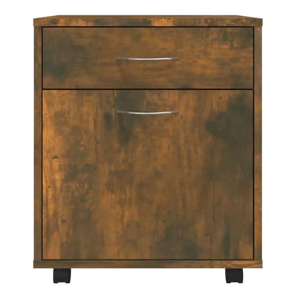 vidaXL skab med hjul 45x38x54 cm konstrueret træ røget egetræ