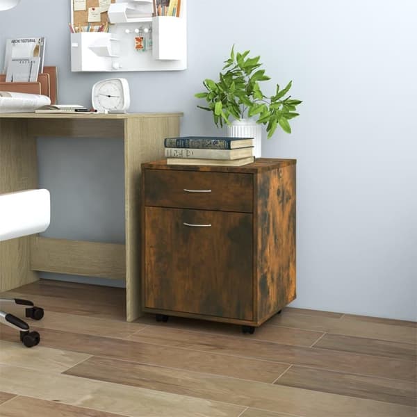 vidaXL skab med hjul 45x38x54 cm konstrueret træ røget egetræ