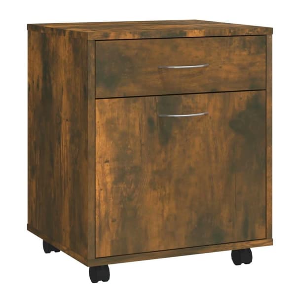 vidaXL skab med hjul 45x38x54 cm konstrueret træ røget egetræ