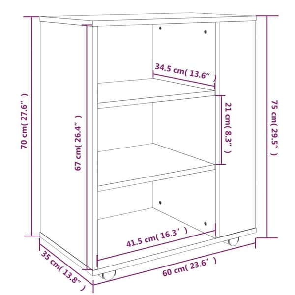 vidaXL skab med hjul 60x35x75 cm konstrueret træ grå sonoma-eg