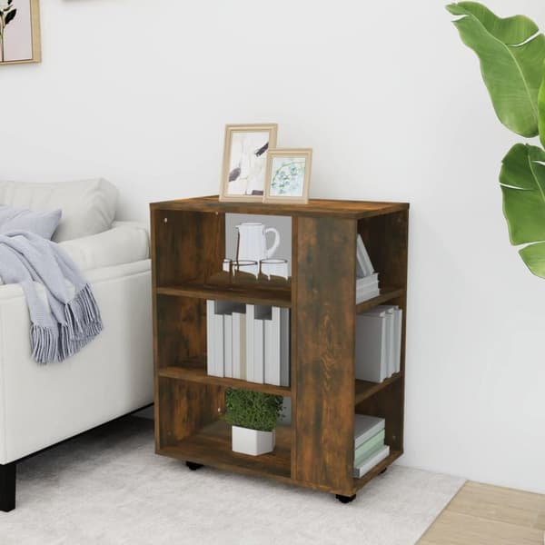 vidaXL skab med hjul 60x35x75 cm konstrueret træ røget egetræ