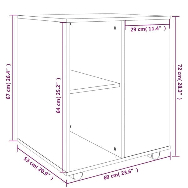 vidaXL skab med hjul 60x53x72 cm konstrueret træ brun egetræsfarve