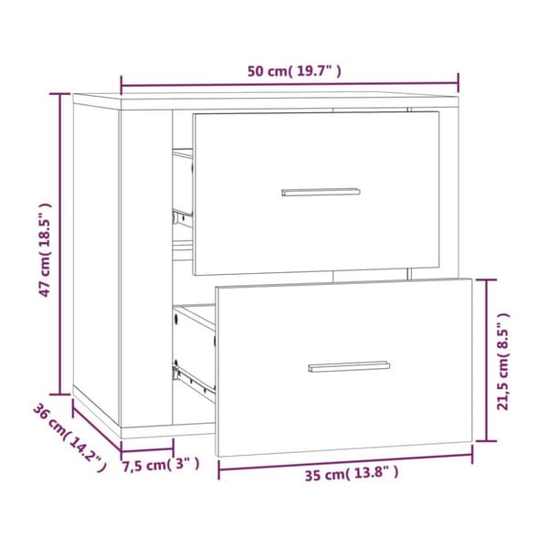 vidaXL væghængt sengebord 50x36x47 cm betongrå