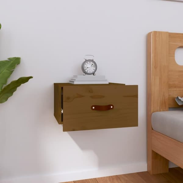 vidaXL Veggmontert nattbord honningbrun 40x29,5x22 cm