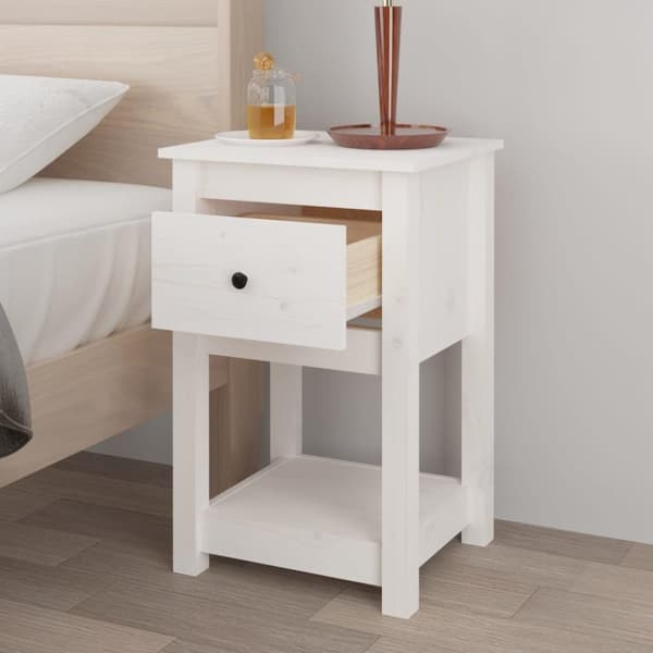 vidaXL Sängbord vit 40x35x61,5 cm massiv furu