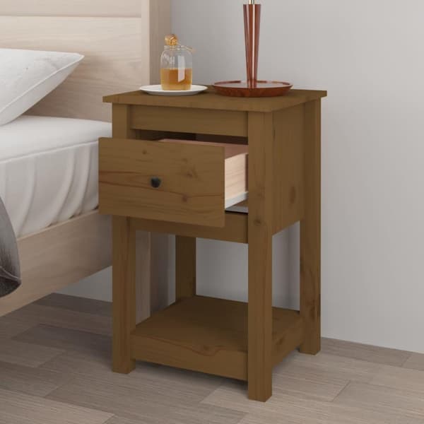 vidaXL sengebord 40x35x61,5 cm massivt fyrretræ gyldenbrun