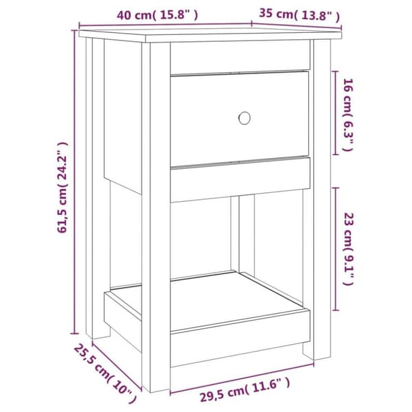 vidaXL sengebord 40x35x61,5 cm massivt fyrretræ