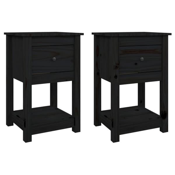 vidaXL sengeborde 2 stk. 40x35x61,5 cm massivt fyrretræ sort