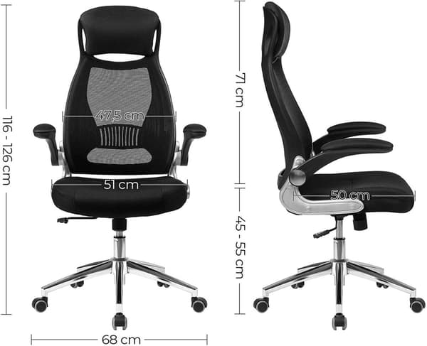 Ergonomisk kontorsstol med nackstöd, flexibel armstöd, lutning