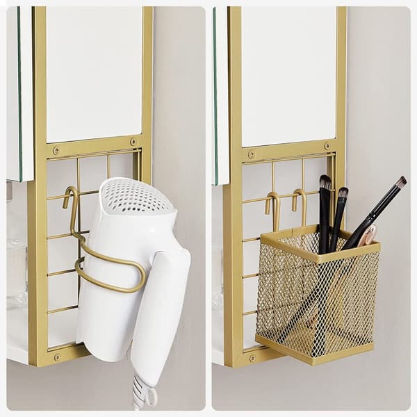 Spegel väggskåp med belysning för badrum 70 x 14,5 x 70 cm vitguld