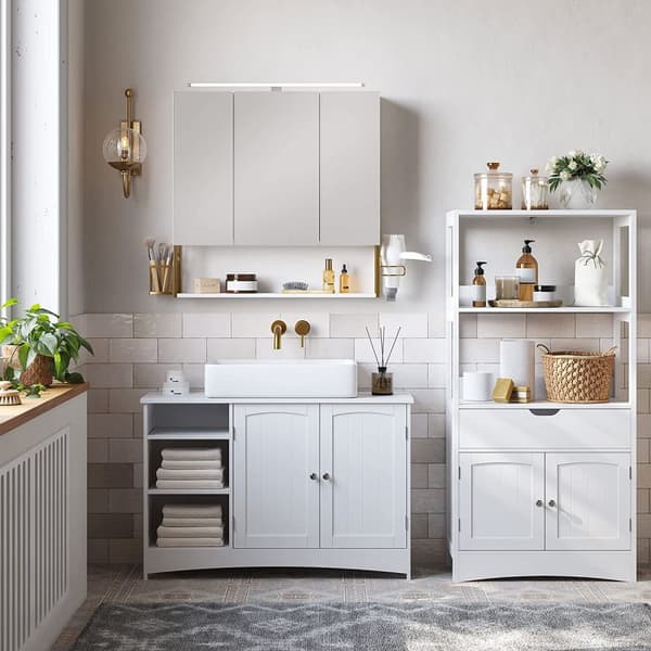Spegel väggskåp med belysning för badrum 70 x 14,5 x 70 cm vitguld