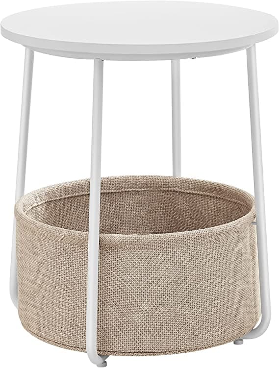 Runt Sidobord med Tygkorg 45 x 50 cm Vit-Beige