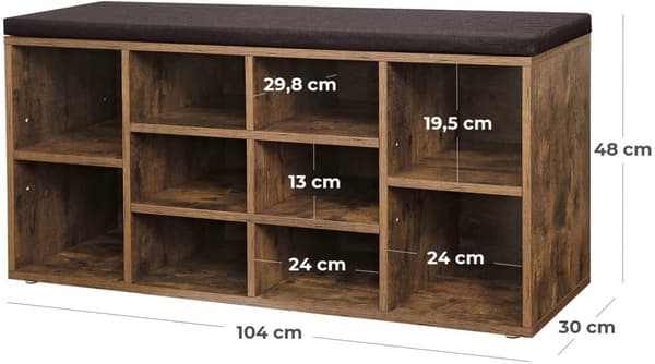 Sittbänk med Skoförvaring - 104 x 30 x 48 cm brun