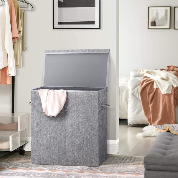 Tvättkorg 2 fack 142L med avtagbart tvättbart tygpåse‎ 68.9 x 39.9 x 6.5 cm Grå