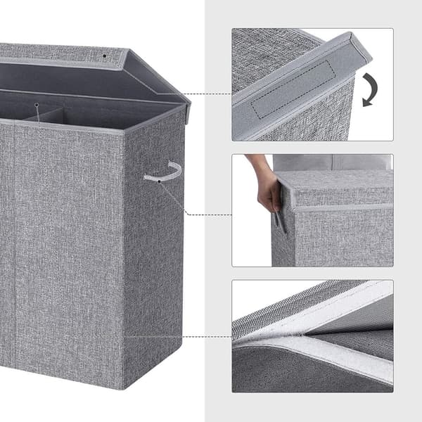 Tvättkorg 2 fack 142L med avtagbart tvättbart tygpåse‎ 68.9 x 39.9 x 6.5 cm Grå