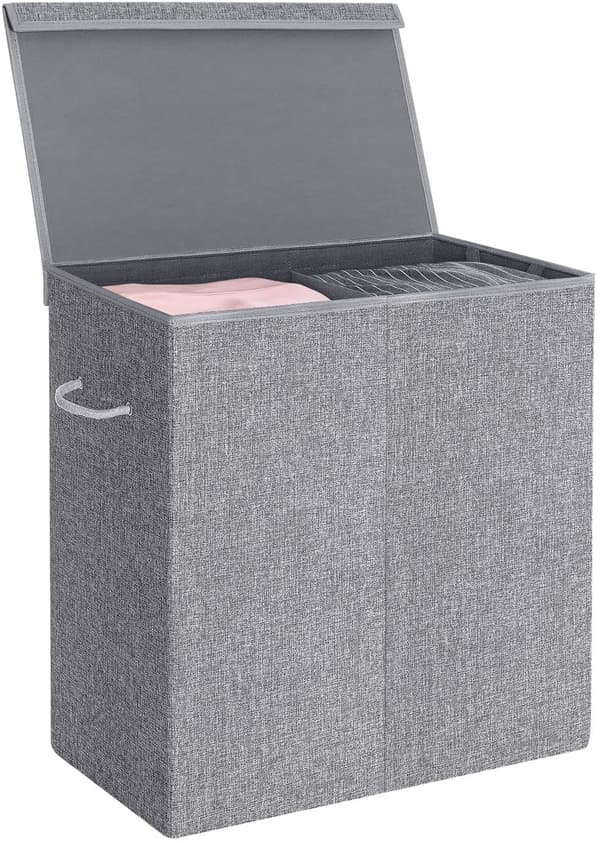 Tvättkorg 2 fack 142L med avtagbart tvättbart tygpåse‎ 68.9 x 39.9 x 6.5 cm Grå