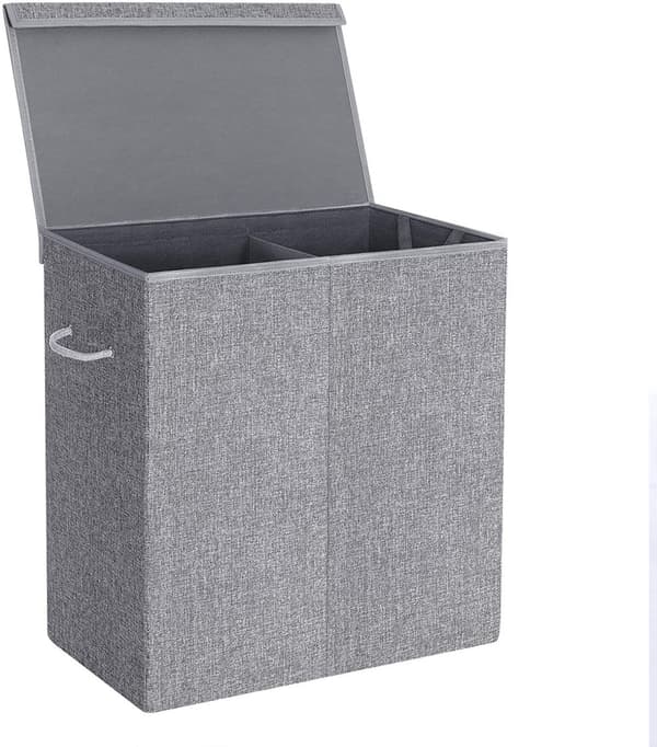 Tvättkorg 2 fack 142L med avtagbart tvättbart tygpåse 68.9 x 39.9 x 6.5 cm Grå