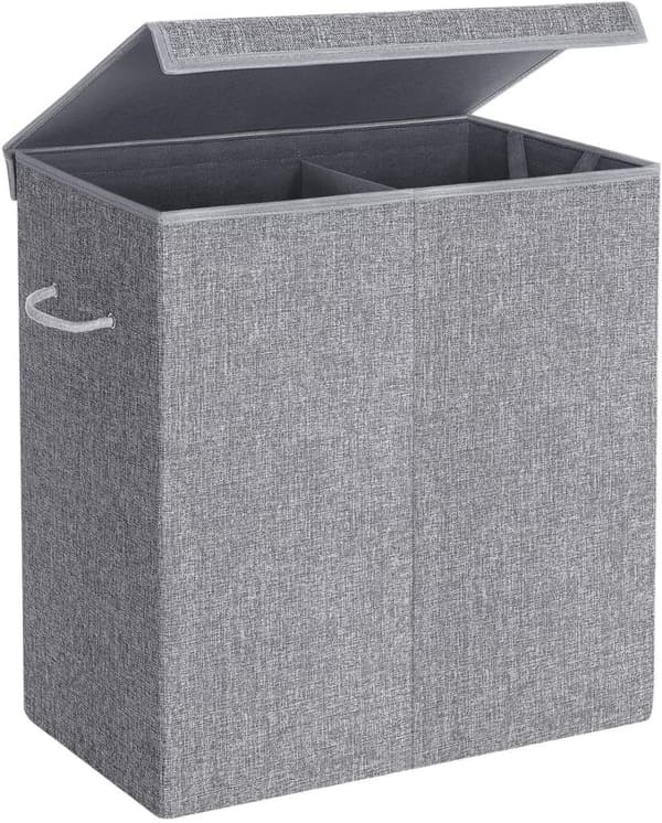 Tvättkorg 2 fack 142L med avtagbart tvättbart tygpåse 68.9 x 39.9 x 6.5 cm Grå