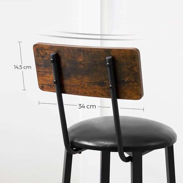2 Barstolar industriell stil 39 x 39 x 100 cm med ryggstöd Ergonomisk Köksstolar Vintage Brun-Svart