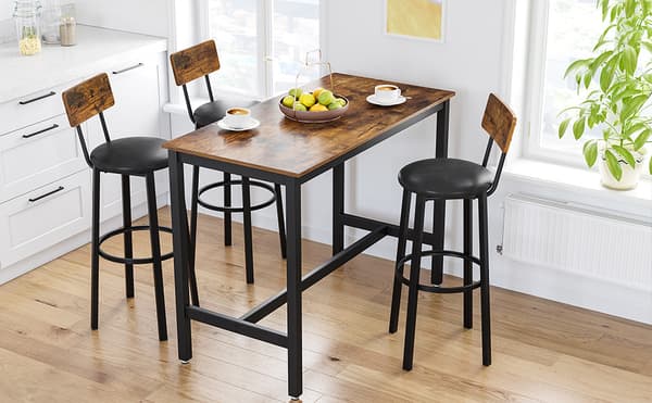 2 Barstolar industriell stil 39 x 39 x 100 cm med ryggstöd Ergonomisk Köksstolar Vintage Brun-Svart