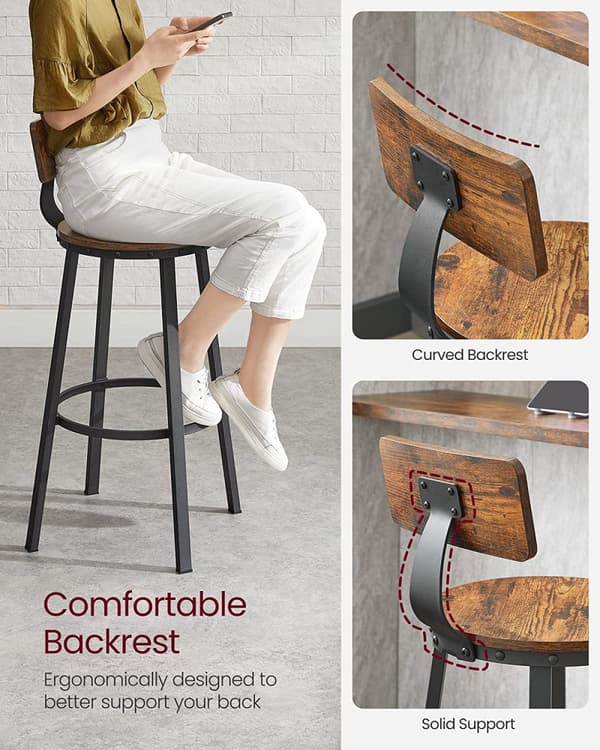 Barstolar 2-pack Köksstolar Industriell Design - Vintage brun-svart