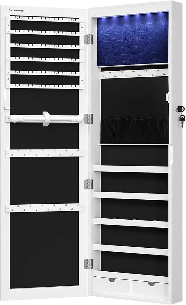 Spegel med förvaring skåp till smycken / smink 120 x 37 x 10 cm - Vit