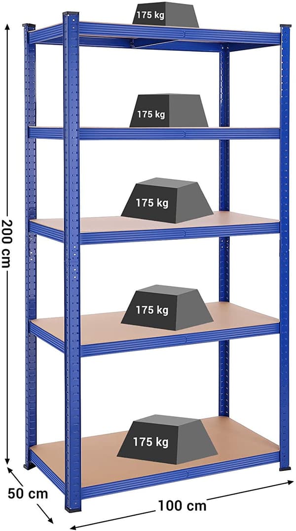 Förvaringshylla 100x50x200 cm, Max. Belastning 875 kg Heavy Duty - Blå