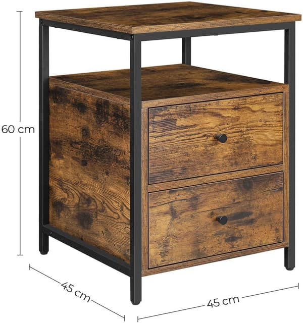 Sängbord - Sidobord Med 2 Lådor Industriell Design - Vintage brun-svart