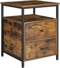 Pikkukuva 1 / 9: Sängbord - Sidobord Med 2 Lådor Industriell Design - Vintage brun-svart