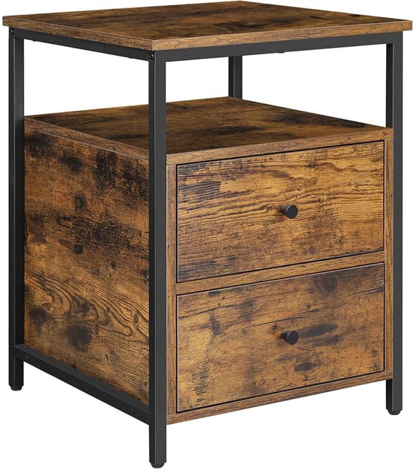 Sängbord - Sidobord Med 2 Lådor Industriell Design - Vintage brun-svart