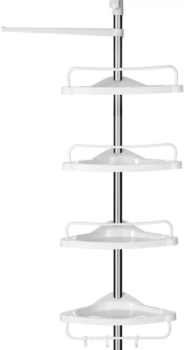 Duschhylla - Badrums Hörnhylla Med 4 Korgar, Krokar, Handduksstång Höjd 95-300 cm