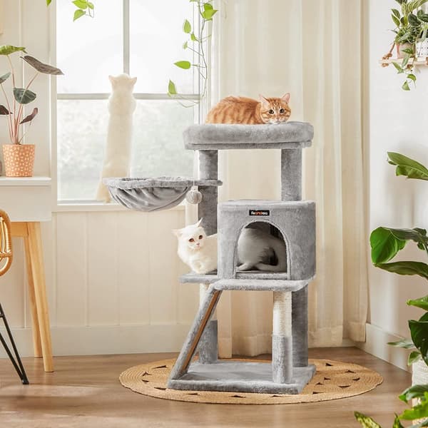 Klösträd - Katt träd med stor plattform 48 x 48 x 96 cm Grå