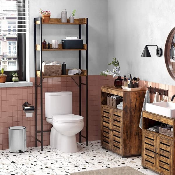 Badrumsförvaring Till Över Toalettstol / Tvättmaskin, 3 Hyllor, Vintage brun-svart